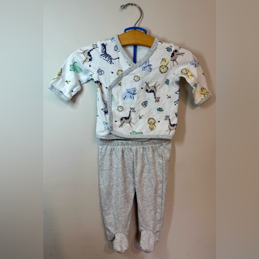 First Impressions | Kimono Style Jacket & Lion Footed Baby Pants Set |0-3 Months